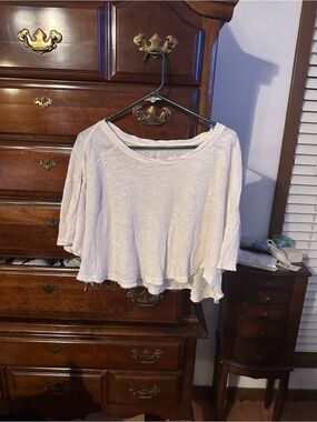 Free People Cream Cropped Boxy Tee